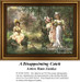 A serene scene in a lush garden where three women engage in fishing, rendered as a cross stitch chart by Hans Zatzka.