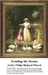 A woman in a light gown and a girl in a pink dress feed swans by a pond, captured as a counted cross stitch pattern.