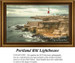A coastal scene of rugged cliffs and a lighthouse stands tall against the sea, arranged as a counted cross stitch design.