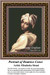 A young woman turns her head with a contemplative expression, captured as a counted cross stitch pattern reflecting Elisabetta Sirani's work.