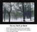 A winter landscape with barren trees and a gray sky, shown as a large counted cross stitch, evoking the stillness of a snowy park at dusk.