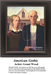 A detailed counted cross-stitch pattern preview of Grant Wood's painting, "American Gothic." The Regionalist design features the iconic farmer and daughter before a white farmhouse, capturing steadfast resolve in sharp, realistic detail.