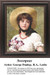 A young girl in a straw hat and scarf holds a bouquet of sweetpea flowers, preserved as a counted cross stitch pattern by George Dunlop.