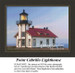 A small lighthouse with a black lantern sits atop a cliff, accompanied by a white building, shown in a counted cross stitch chart.