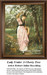 A woman in a pink dress stands under a cherry tree with white blossoms, yours to stitch as a counted cross stitch chart.