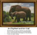 A mother elephant and her calf foraging for food in the Serengeti, shown as a counted cross stitch design with solid colors on aida cloth.
