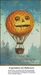 A hot air balloon shaped like a jack-o-lantern floats in a starry sky above urban rooftops, part of the Expectations for Halloween xstitch kit.