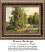 A serene summer landscape with tall trees and a peaceful river, designed as a cross stitch pattern by artist Ferdinand von Wright.