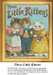 Three cute kittens dressed in fancy outfits pose together for a portrait, set against a light blue background, shown as a counted cross stitch chart.