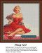 A sassy woman in a red dress holds a white rose, smiling playfully in this Pinup Girl PDF chart, perfect for DMC floss on aida cloth.