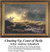A dramatic coastal scene with stormy waves and clouds, captured as a counted cross stitch pattern from Andreas Achenbach's work.