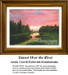 A serene river reflects a rosy sunset, bordered by trees and greenery, designed as a cross stitch chart by Gavril Pavlovich Kondratenko.