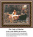 A young woman in a white dress sits in a boat surrounded by reeds, designed for you as a counted cross stitch kit.