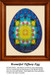A vibrant egg design with a stained glass effect in shades of blue, green, yellow, and red, presented as a counted cross stitch design.