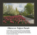 A landscape with vibrant pink tulips in the foreground, blooming trees, and a clear sky, all designed as a xstitch kit titled Ottawa on Tulpen Parade.