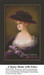 A confident woman in a large counted cross stitch holds lilacs, dressed in an off-the-shoulder gown and a striking hat, exuding sass and charm.
