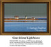 A coastal landscape featuring Goat Island Lighthouse and its adjoining keeper's house, presented as a digital pattern for cross stitch enthusiasts.