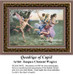 A group of figures, including Cupid with wings, frolic under a tree, preserved as a counted cross stitch pattern by artist Jacques Clement Wagrez.