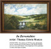 A serene landscape of rolling hills and a stone bridge under a cloudy sky, created as a counted cross stitch pattern by Thomas Edwin Mostyn.