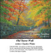 A moss-covered stone wall curves to the right, bordered by trees displaying vibrant fall leaves, designed as a cross stitch chart by Charles White.