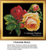 Large red and yellow roses, with two fully open and two ready to bloom, frozen in time as a counted cross stitch pattern.