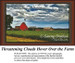 A red barn and silos sit amidst a green field under a sky filled with dark, looming clouds, designed as a large cross stitch pattern.