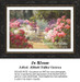 A woman walks through a vibrant flower garden with tall trees in the background, created in an xstitch design by Abbott Fuller Graves.