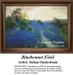 A field of vibrant bluebonnet flowers extends over rolling hills under a golden sunset, designed as a counted cross stitch pattern ready for your.