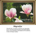 A vibrant display of magnolias, rendered in a cross stitch design, showcasing soft pink blooms against a dark background.