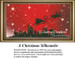 Santa and his reindeer glide over a city skyline under a red sky filled with stars, created as a counted cross stitch pattern.