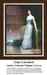 A woman in a flowing gown leans against a chair, brought to life as a counted cross stitch pattern, perfect for your next cross stitch project.