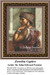 A woman adorned in elaborate jewelry and a richly detailed garment gazes thoughtfully, framed as a counted cross stitch chart.
