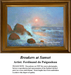 Waves crash against dark rocks at sunset in this counted cross stitch kit based on "Breakers at Sunset" by Ferdinand du Puigaudeau.