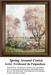 A serene landscape with two trees beside a cluster of flowers, composed as a counted cross stitch pattern by Ferdinand du Puigaudeau.