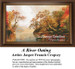 A serene autumn landscape with trees arching over a calm river, rendered as a cross stitch design inspired by the works of Jasper Francis Cropsey.