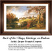 A fall landscape with rolling hills, trees, and a distant church, designed as a cross stitch chart by Jasper Francis Cropsey.