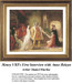 A regal scene from Daniel Maclise's xstitch pattern shows King Henry VIII meeting Anne Boleyn, surrounded by nobles and elegantly dressed figures.