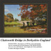 A serene scene of Chatsworth Bridge in Derbyshire framed by autumn foliage, illustrated as a counted cross stitch pattern.