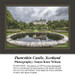 A picturesque view of Dunrobin Castle surrounded by lush greenery and a tranquil circular pond, offered as a PDF pattern by Sunrays Creations.