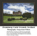 A hillside view of Drumlanrig Castle in Scotland under a bright blue sky adorned with clouds, depicted as a printable pattern for cross stitch.