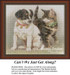 A playful puppy and a cat sit close together, frozen in time as a counted cross stitch pattern, both seeming ready to be friends.