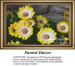A vibrant display of yellow daisies set against a rocky wall, presented as a PDF pattern for cross stitch enthusiasts.