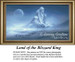 A massive frozen being sits atop a mountain under a full moon, surrounded by travelers braving a blizzard, as a counted cross stitch kit.