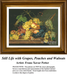 A rich assortment of grapes, peaches, and walnuts arranged on a tabletop, designed as a counted cross stitch kit by Franz Xavar Petter.