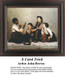 Four boys sit close together, engaged and laughing as one performs card tricks, in this cross stitch design from artist John Brown.