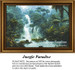 A lush jungle scene with a waterfall cascading into a serene body of water, created as a BAP cross stitch pattern by Sunrays Creations.