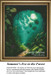 A moonlit path winds through lush tropical plants and vines, framed as a counted cross stitch chart.