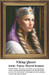 A regal woman with braided hair and a crown stares confidently, translated into a counted cross stitch design.