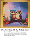 A charming cross stitch design with two owls snuggled on a branch, surrounded by hearts and flowers, sharing their love for eternity.