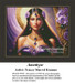 A woman with long dark hair adorned with amethyst jewelry and flowers, is framed by a luminous background in this large counted cross stitch design.